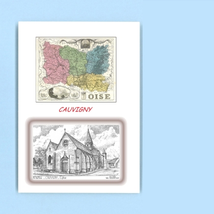 Cartes Postales impression Noir avec dpartement sur la ville de CAUVIGNY Titre : eglise