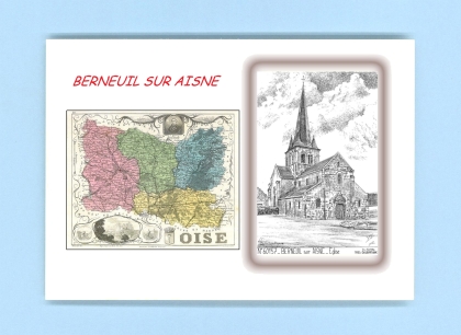 Cartes Postales impression Noir avec dpartement sur la ville de BERNEUIL SUR AISNE Titre : eglise