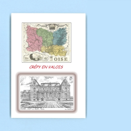Cartes Postales impression Noir avec dpartement sur la ville de CREPY EN VALOIS Titre : mairie