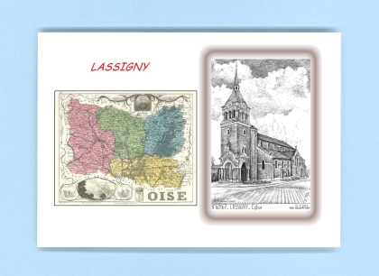 Cartes Postales impression Noir avec dpartement sur la ville de LASSIGNY Titre : eglise