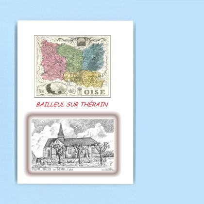Cartes Postales impression Noir avec dpartement sur la ville de BAILLEUL SUR THERAIN Titre : eglise