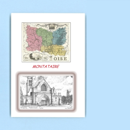 Cartes Postales impression Noir avec dpartement sur la ville de MONTATAIRE Titre : eglise