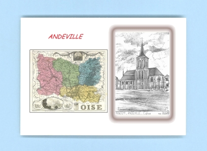 Cartes Postales impression Noir avec dpartement sur la ville de ANDEVILLE Titre : eglise