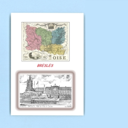 Cartes Postales impression Noir avec dpartement sur la ville de BRESLES Titre : hotel de ville et clocher