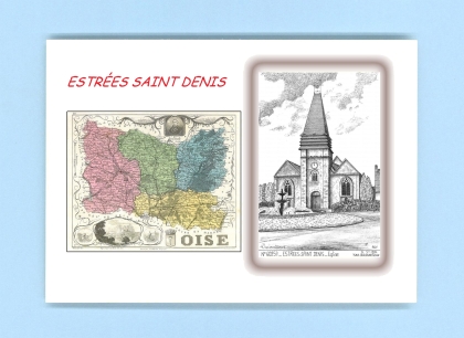 Cartes Postales impression Noir avec dpartement sur la ville de ESTREES ST DENIS Titre : eglise