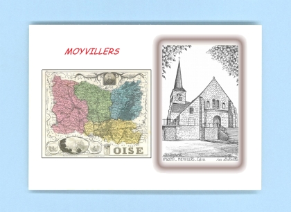 Cartes Postales impression Noir avec dpartement sur la ville de MOYVILLERS Titre : eglise