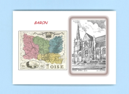 Cartes Postales impression Noir avec dpartement sur la ville de BARON Titre : eglise