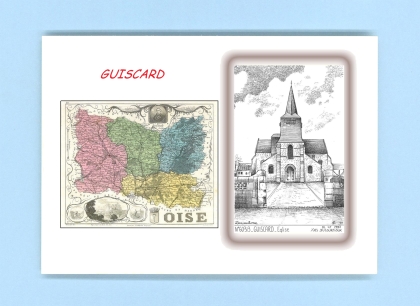 Cartes Postales impression Noir avec dpartement sur la ville de GUISCARD Titre : eglise