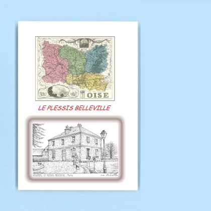 Cartes Postales impression Noir avec dpartement sur la ville de LE PLESSIS BELLEVILLE Titre : mairie
