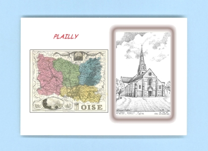 Cartes Postales impression Noir avec dpartement sur la ville de PLAILLY Titre : eglise