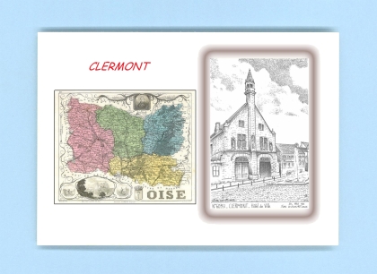 Cartes Postales impression Noir avec dpartement sur la ville de CLERMONT Titre : hotel de ville
