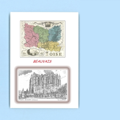Cartes Postales impression Noir avec dpartement sur la ville de BEAUVAIS Titre : cathedrale