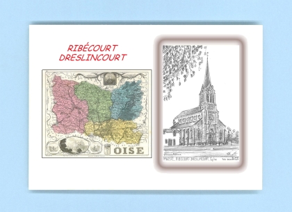Cartes Postales impression Noir avec dpartement sur la ville de RIBECOURT DRESLINCOURT Titre : eglise