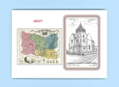 Cartes Postales impression Noir avec dpartement sur la ville de ARSY Titre : eglise