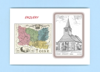 Cartes Postales impression Noir avec dpartement sur la ville de ERQUERY Titre : eglise