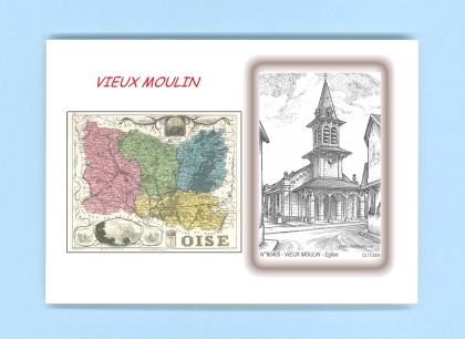 Cartes Postales impression Noir avec dpartement sur la ville de VIEUX MOULIN Titre : eglise