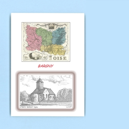 Cartes Postales impression Noir avec dpartement sur la ville de BARGNY Titre : eglise