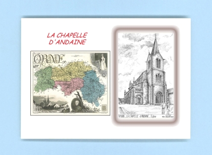 Cartes Postales impression Noir avec dpartement sur la ville de LA CHAPELLE D ANDAINE Titre : eglise
