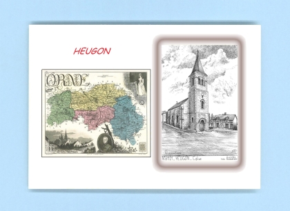 Cartes Postales impression Noir avec dpartement sur la ville de HEUGON Titre : eglise