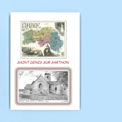 Cartes Postales impression Noir avec dpartement sur la ville de ST DENIS SUR SARTHON Titre : eglise