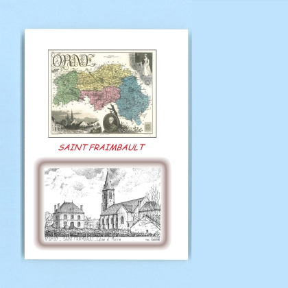 Cartes Postales impression Noir avec dpartement sur la ville de ST FRAIMBAULT Titre : eglise et mairie