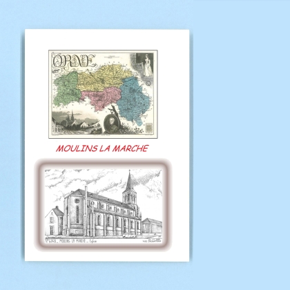 Cartes Postales impression Noir avec dpartement sur la ville de MOULINS LA MARCHE Titre : eglise