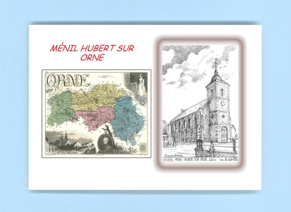 Cartes Postales impression Noir avec dpartement sur la ville de MENIL HUBERT SUR ORNE Titre : eglise
