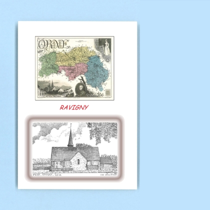 Cartes Postales impression Noir avec dpartement sur la ville de RAVIGNY Titre : eglise