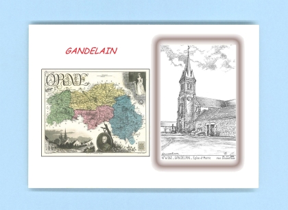 Cartes Postales impression Noir avec dpartement sur la ville de GANDELAIN Titre : eglise et mairie