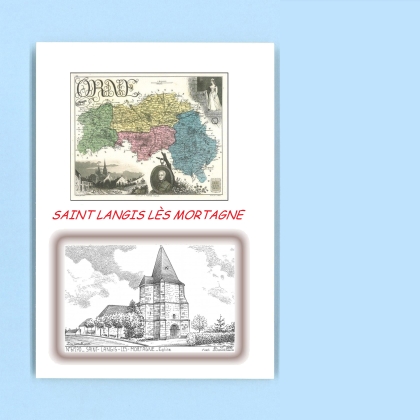 Cartes Postales impression Noir avec dpartement sur la ville de ST LANGIS LES MORTAGNE Titre : eglise