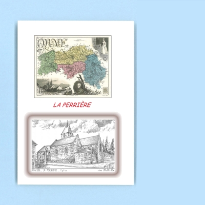 Cartes Postales impression Noir avec dpartement sur la ville de LA PERRIERE Titre : eglise