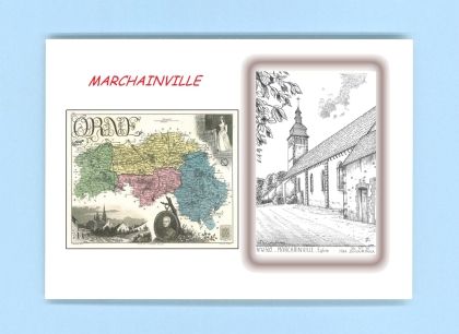 Cartes Postales impression Noir avec dpartement sur la ville de MARCHAINVILLE Titre : eglise
