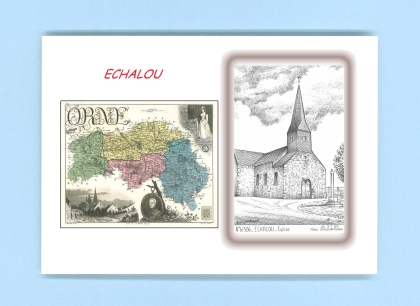 Cartes Postales impression Noir avec dpartement sur la ville de ECHALOU Titre : eglise