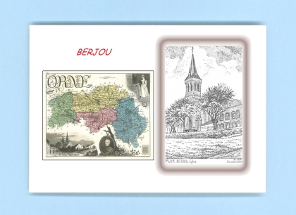 Cartes Postales impression Noir avec dpartement sur la ville de BERJOU Titre : eglise