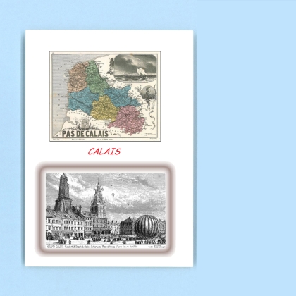 Cartes Postales impression Noir avec dpartement sur la ville de CALAIS Titre : 16 aout 1868 depart du ballon
