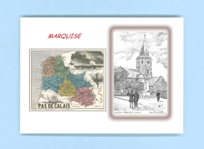 Cartes Postales impression Noir avec dpartement sur la ville de MARQUISE Titre : eglise