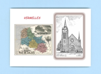 Cartes Postales impression Noir avec dpartement sur la ville de VERMELLES Titre : eglise