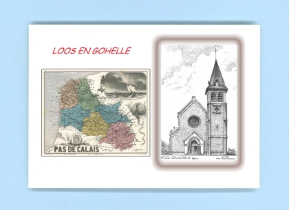 Cartes Postales impression Noir avec dpartement sur la ville de LOOS EN GOHELLE Titre : eglise
