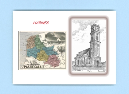 Cartes Postales impression Noir avec dpartement sur la ville de HARNES Titre : eglise