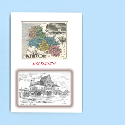 Cartes Postales impression Noir avec dpartement sur la ville de MOLINGHEM Titre : mairie