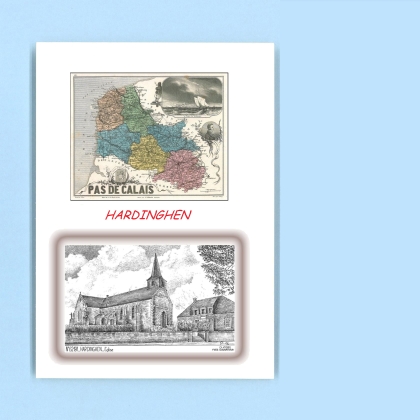 Cartes Postales impression Noir avec dpartement sur la ville de HARDINGHEN Titre : eglise