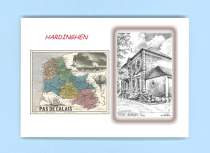 Cartes Postales impression Noir avec dpartement sur la ville de HARDINGHEN Titre : mairie