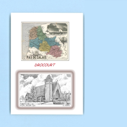 Cartes Postales impression Noir avec dpartement sur la ville de DROCOURT Titre : eglise