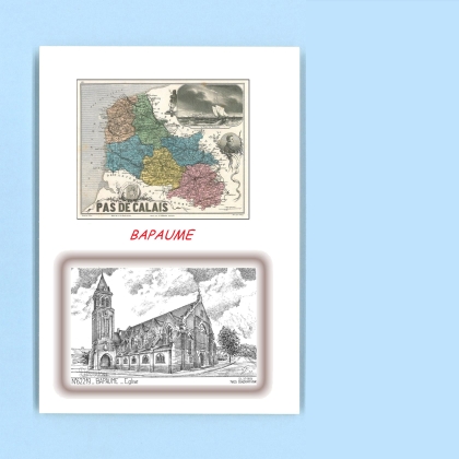 Cartes Postales impression Noir avec dpartement sur la ville de BAPAUME Titre : eglise