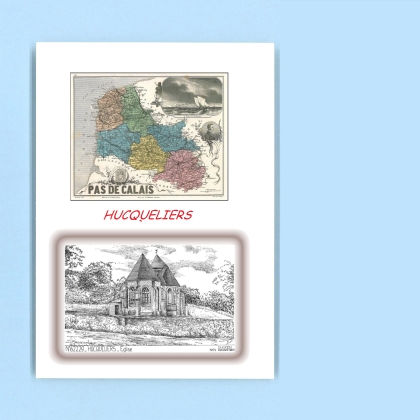 Cartes Postales impression Noir avec dpartement sur la ville de HUCQUELIERS Titre : eglise