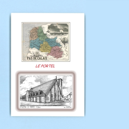Cartes Postales impression Noir avec dpartement sur la ville de LE PORTEL Titre : eglise