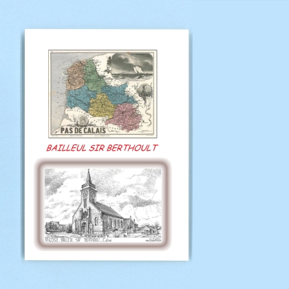 Cartes Postales impression Noir avec dpartement sur la ville de BAILLEUL SIR BERTHOULT Titre : eglise