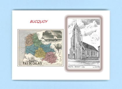 Cartes Postales impression Noir avec dpartement sur la ville de BUCQUOY Titre : eglise