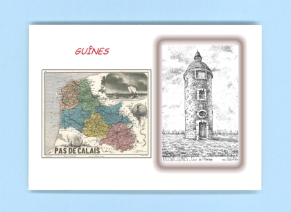 Cartes Postales impression Noir avec dpartement sur la ville de GUINES Titre : tour de l horloge