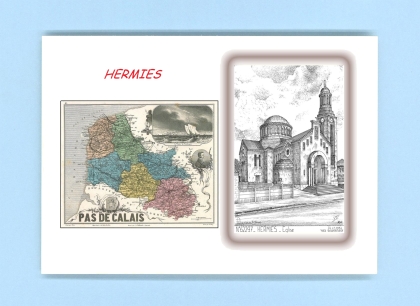 Cartes Postales impression Noir avec dpartement sur la ville de HERMIES Titre : eglise